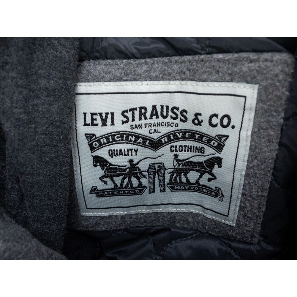 Levis Jacket Mens Large Gray Hooded Zipped Quilt Lined Wool Blend Field Military - Picture 3 of 16